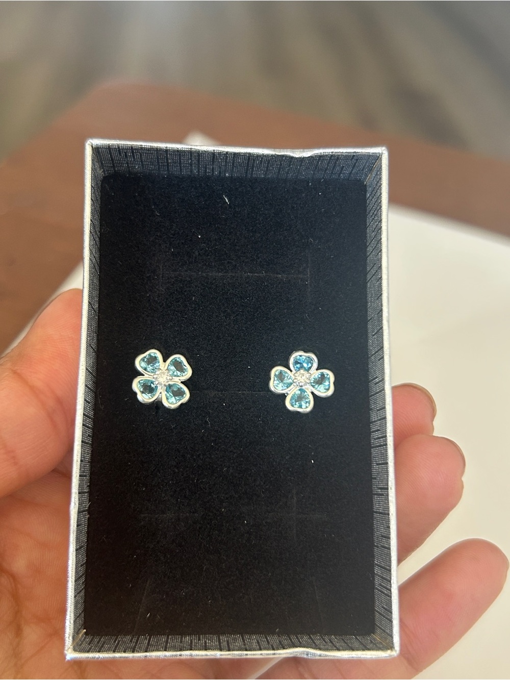 Taxco Mexico 925 Sterling Silver Blue Flower Stud Earrings 1 cm New
